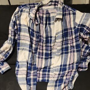 Old Navy Blue and Pink Plaid Button Down Shirt